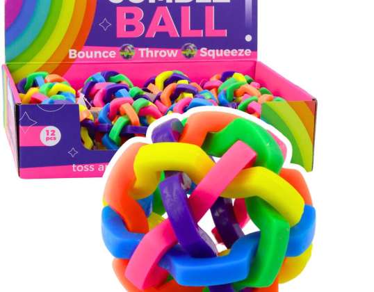 Flettet gummiball sensorisk lekeball fargerik 7,5 cm