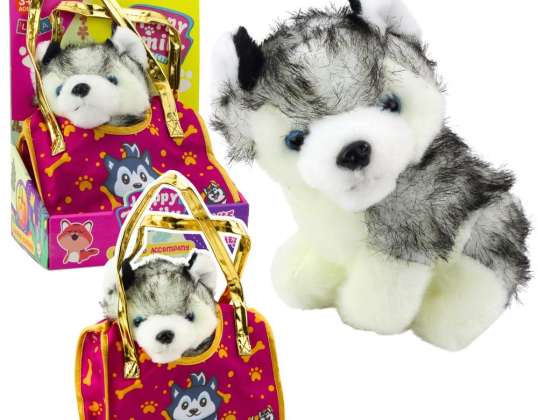 Piesek Husky W Torebce Pluszowy Maskotka Przytulanka Biało Szary