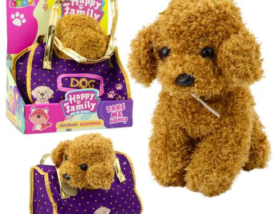 Cão em um saco de pelúcia fofinho mascote marrom claro