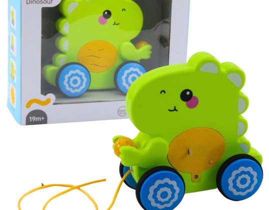 Pull Along Dinosaur Toy for Toddlers Sounds Rattle Green