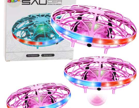 Drone UFO télécommandé à la main avec lumières LED roses