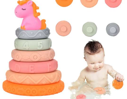 Piramide Torre per Bambini Piccoli Blocchi di Gomma Morbidi Unicorno