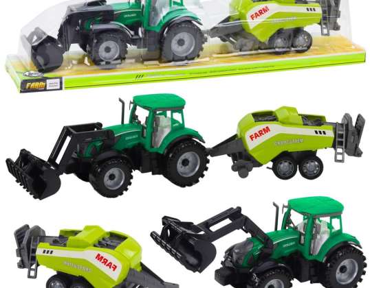 Trattore Verde con Caricatore e Pressa Agricola
