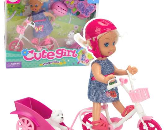 Mini Doll Set Bike Trailer Helmet White Dog