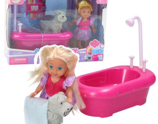 Spielfiguren-Set mit Badewanne und weißem Hund rosa