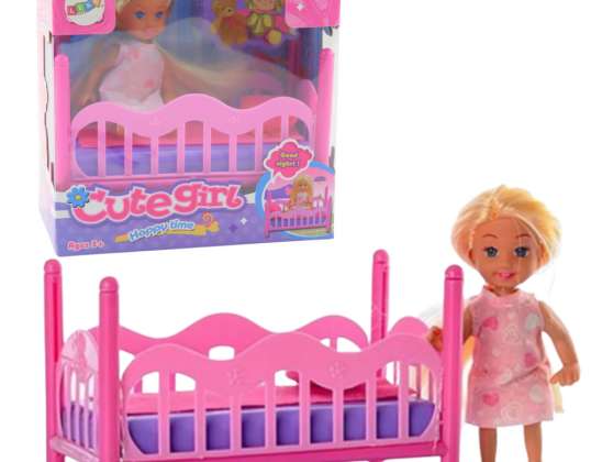 Mini-Puppe im Pyjama-Set Rosa Bett