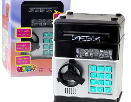 ATM Safe Piggy Bank Lights Sounds PIN Code Black