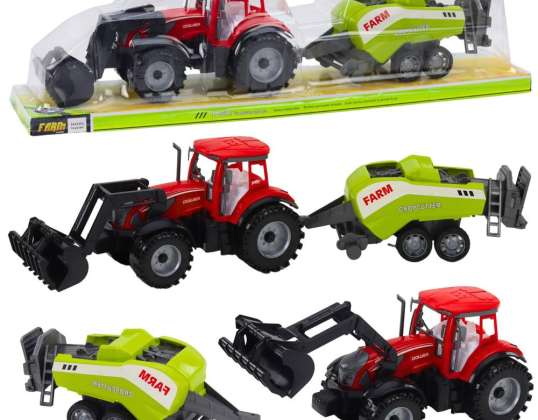 Set Tractor con Cargador y Empacadora Agrícola Rojo