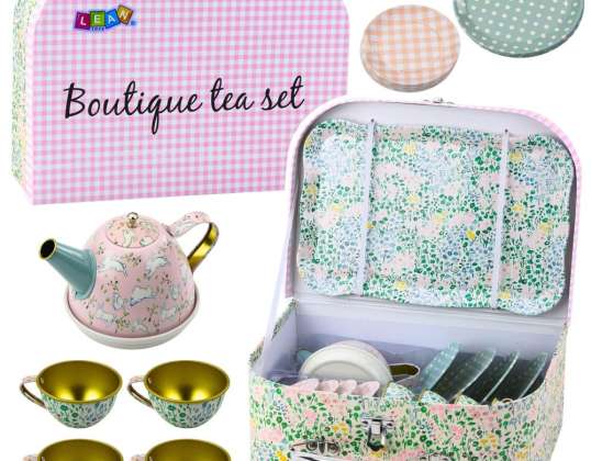 Zestaw Do Herbaty W Walizce Zastawa Metalowa Pastelowa 15el