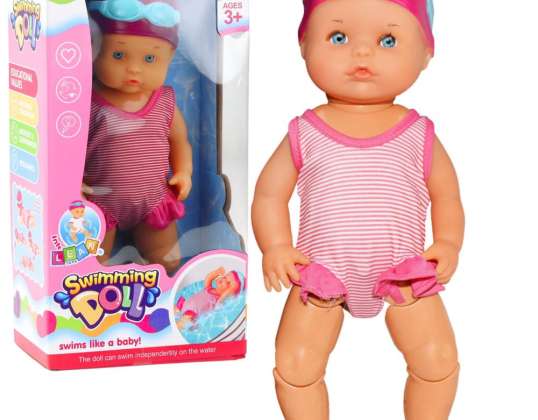 Babydukke som flyter for bad beveger lemmer rosa antrekk