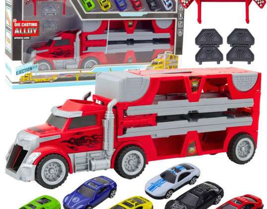 Ausklappbares Truck Set mit Rennstrecke 6 Autos