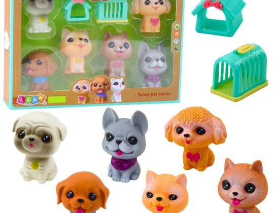 Σετ Ειδωλίων Rubber Dogs Squeakers Kennel Transporter 6τμχ
