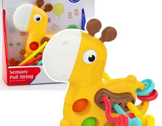 Сенсорная игрушка жираф для натягивания веревок желтого цвета