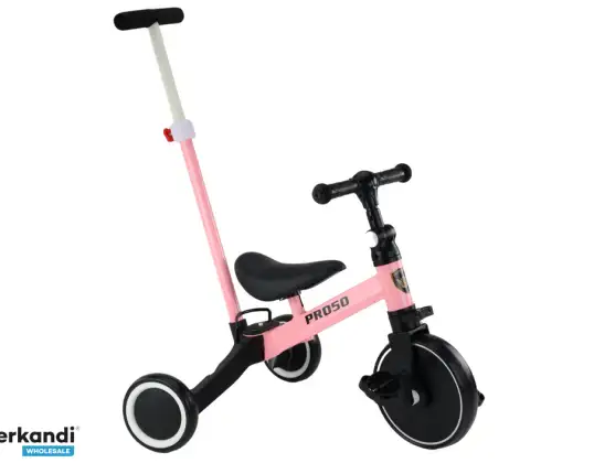 Tricikls PRO50 velosipēds ar rokturi staigāšanai rozā