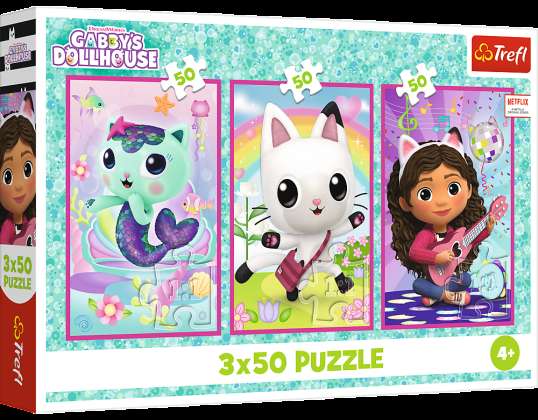 Puzzle 3x50 Triff Gabby und die Kätzchen Gabbys Puppenhaus Trefl 34876