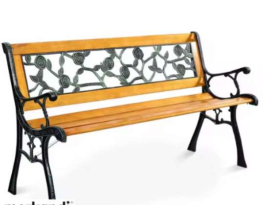 NEL 26567 GARDEN BENCH WOODEN METAL CEMETERY PARK BENCH WITH BACKREST