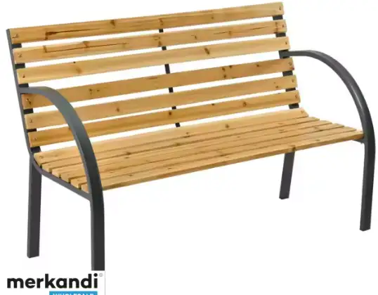 NEL 26569 GARDEN BENCH WOODEN METAL CEMETERY PARK BENCH WITH BACKREST
