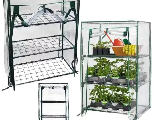 Mini Garden Balcony Greenhouse 3 Metal Shelves PVC Foil 46 x 24 x 80cm