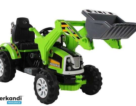 Tractor a batería con excavadora de cangilones verde