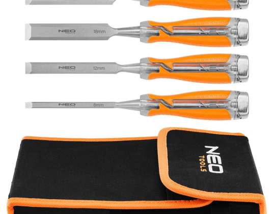 Chisels 6  12  18  24  set of 4 pieces. Two-component handle. Packed in a case