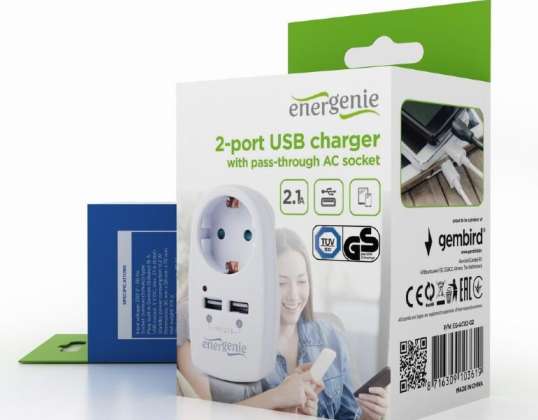 EnerGenie 2-port USB-lader hvit EG-ACU2-02
