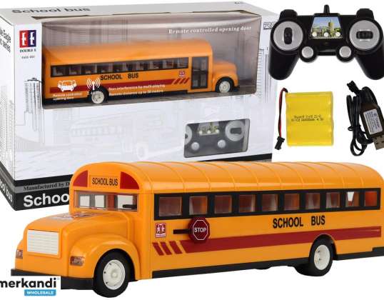 Ônibus escolar amarelo com controle remoto R/C que abre portas