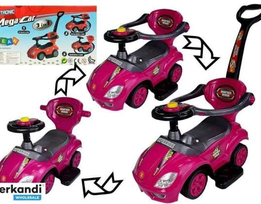 Jouet porteur avec pousseur Mega Car 3en1 Rose