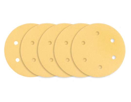 Papier de verre autocollant 225 mm, K80, 5 pièces, avec 6 trous pour la ponceuse 59G264, 59G265