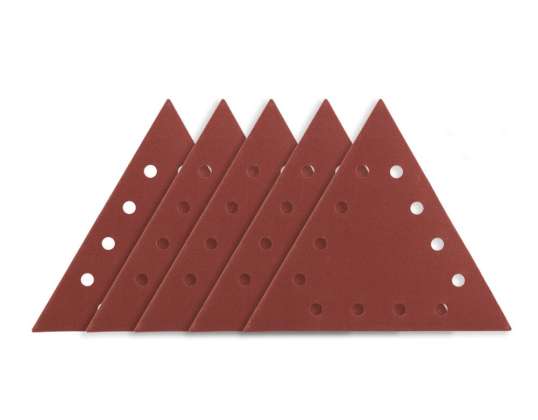 Papier de verre avec velcro K180. triangulaire avec 12 trous. 5 pièces pour meuleuse 59G264