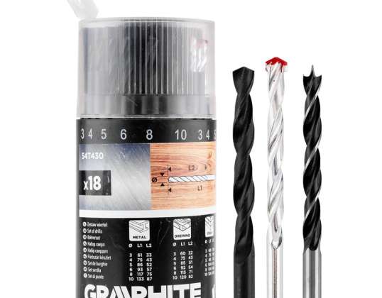 Set de burghie pentru metal, lemn, cărămidă: 3, 4, 5, 6, 8, 10 mm, 18 buc.