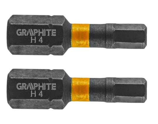 Impact bits HEX4 x 25 mm. 2 stuks.