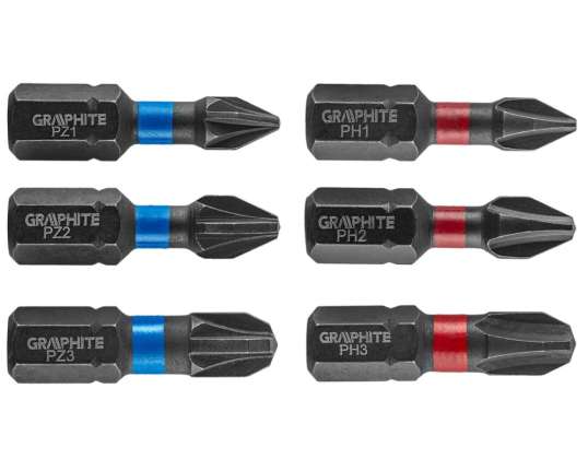 PH1/2/3 slagbits. PZ1/2/3 x 25 mm. 6 stuks