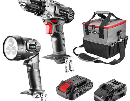 Kit d'outils sans fil : perceuse-visseuse, lampe de poche, sac, batterie Energy+ 18V, Li-Ion 2.0Ah, chargeur