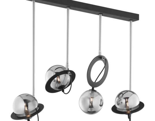 OTRIS 4P. Pendentif. 4xG9 LED. Max. 4x12W. métal. noir/nickel. abat-jour en verre
