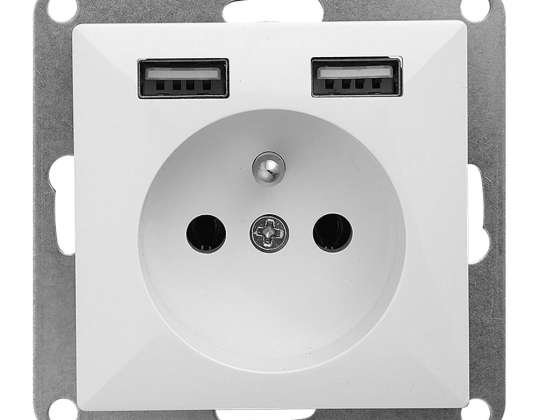 Einzelsteckdose p/t 2P Z mit Pearl-Ladegerät. 16A. 250V. PT 16P/USB. weiß
