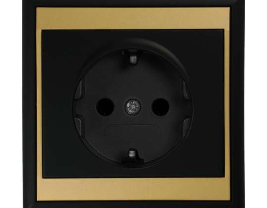 Einzelsteckdose p/t 2P Z. Schuko Luna. 16A. 250V. PT 17L. schwarz/gold