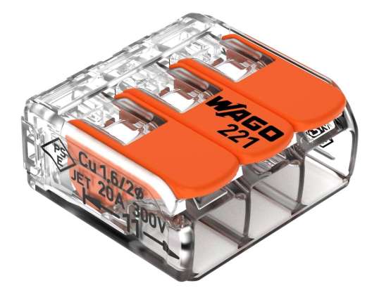 Wago 3-way connector. Model: 221 413. from 0.20 4.00mm?. 10 pcs