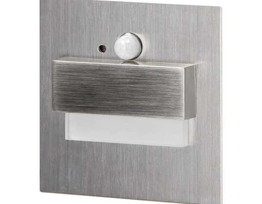 TRACO LED 1.5W. recessed stair light. 12VDC. 30lm. 6000K. satin. motion and dusk sensor