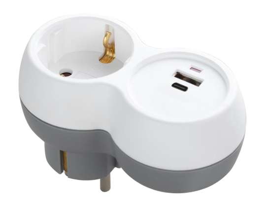 Verteiler 2P Z. USB A C. schuko. weiß grau