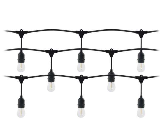 Lighting garland 1 cord 15 m 15 fixtures 15 LED bulbs 1W E27. 3000K 1 bulb free