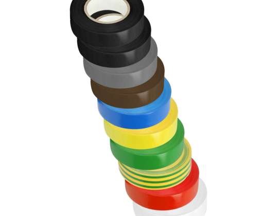 10 adet 19 mm bant seti. 2x siyah. Gri. Kahverengi. Mavi. Sarı. Yeşil. sarı-yeşil. Kırmızı. Beyaz. Uzunluk 20m