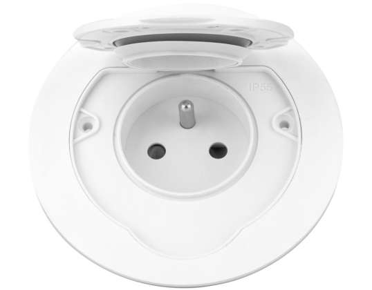 Герметична кругла електрична розетка. IP55.1x2P з французькою мовою. Білий