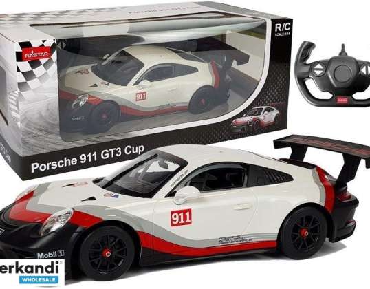 Auto R/C Porsche 911 GT3 CUP Rastar 1:14 Hvit for fjernkontroll