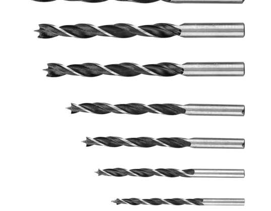 Spiralbohrer für Holz 3-10 mm, Set mit 8 Stück.
