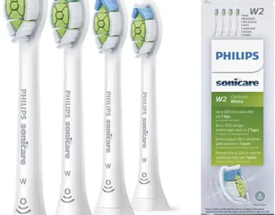 Philips Sonicare W2 Optimal hvite Sonic elektriske tannbørstehoder for hvitere tenner, i hvit, 4-pakning, hvit