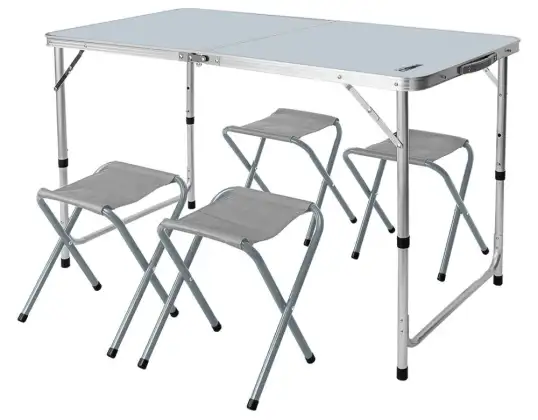 Camping-Set Tisch und 4 Stühle. Zusammenklappbar in einem Koffer