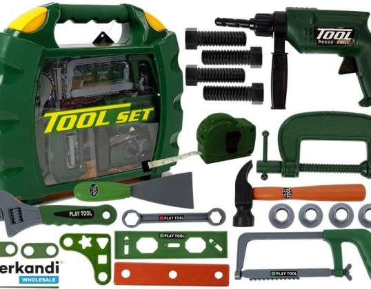 Juego de herramientas de bricolaje en una maleta verde