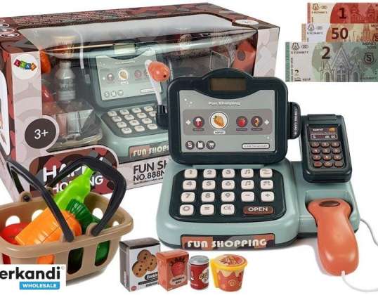 Caja registradora de tienda con juego de micrófono. Sonido. Terminal