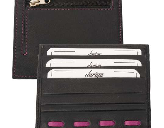 Flacher Kartenhalter für 3 Karten mit Münzfach schwarz/pink
