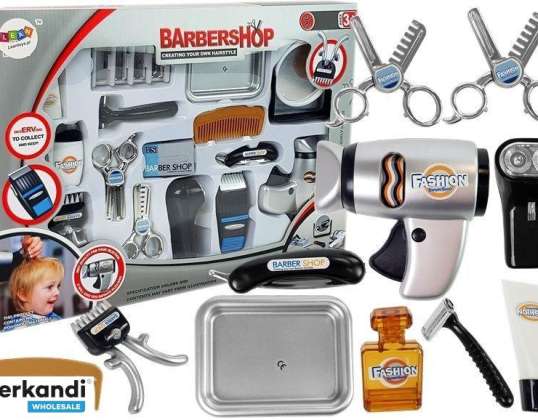 Set Friseursalon Kinder Barber Trockner Rasierer Zubehör Silber